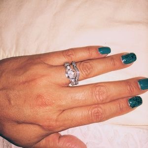 Wedding ring set Oblong center stone